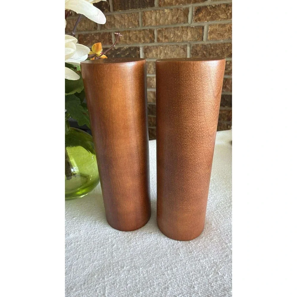 Vintage Danish Style Wood Salt & Pepper Shakers MCM Minimalist Scandinavian 6in
